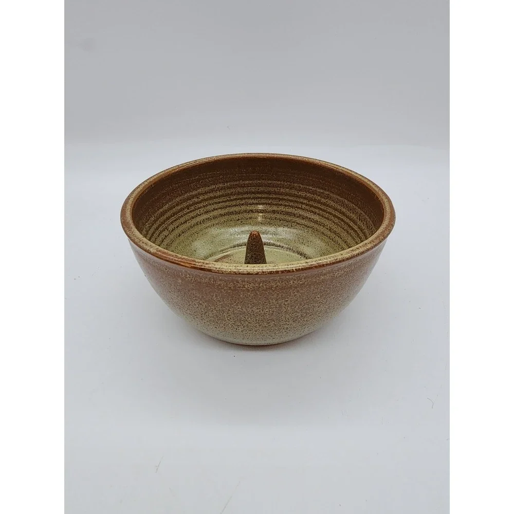 Vintage Studio Pottery Ceramic Apple Baker Bowl Speckled Brown Stoneware 6 Inch